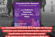 La Asamblea Feminista de la Región de Murcia convoca una nueva concentración contra los asesinatos machistas este martes 6 de mayo en la Plaza Cardenal Belluga