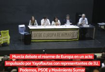 Murcia debate el rearme de Europa en un acto impulsado por Yayoflautas con representantes de IU, Podemos, PSOE y Movimiento Sumar