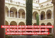 Nueva victoria judicial de CCOO en la Universidad de Murcia logra el reconocimiento de los complementos retributivos a todo el PDI