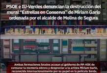 PSOE e IU-Verdes denuncian la destrucción del mural “Estrellas en Conserva” de Miriam Garlo ordenada por el alcalde de Molina de Segura