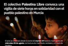 El colectivo Palestina Libre convoca una vigilia de siete horas en solidaridad con el pueblo palestino en Murcia