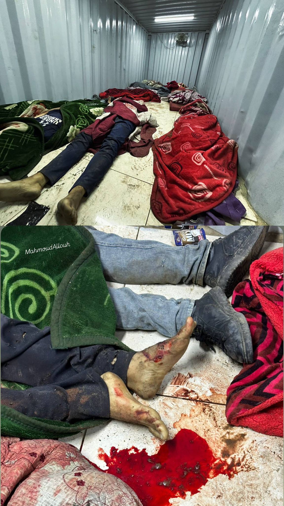 Los cuerpos de los asesinados por Israel se amontonan en el hospital al-Ouda en Nuseirat, en el centro de la Franja de Gaza