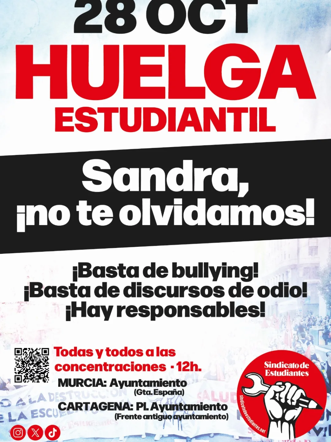 Cartel de la convocatoria del Sindicato de Estudiantes de la Región de Murcia