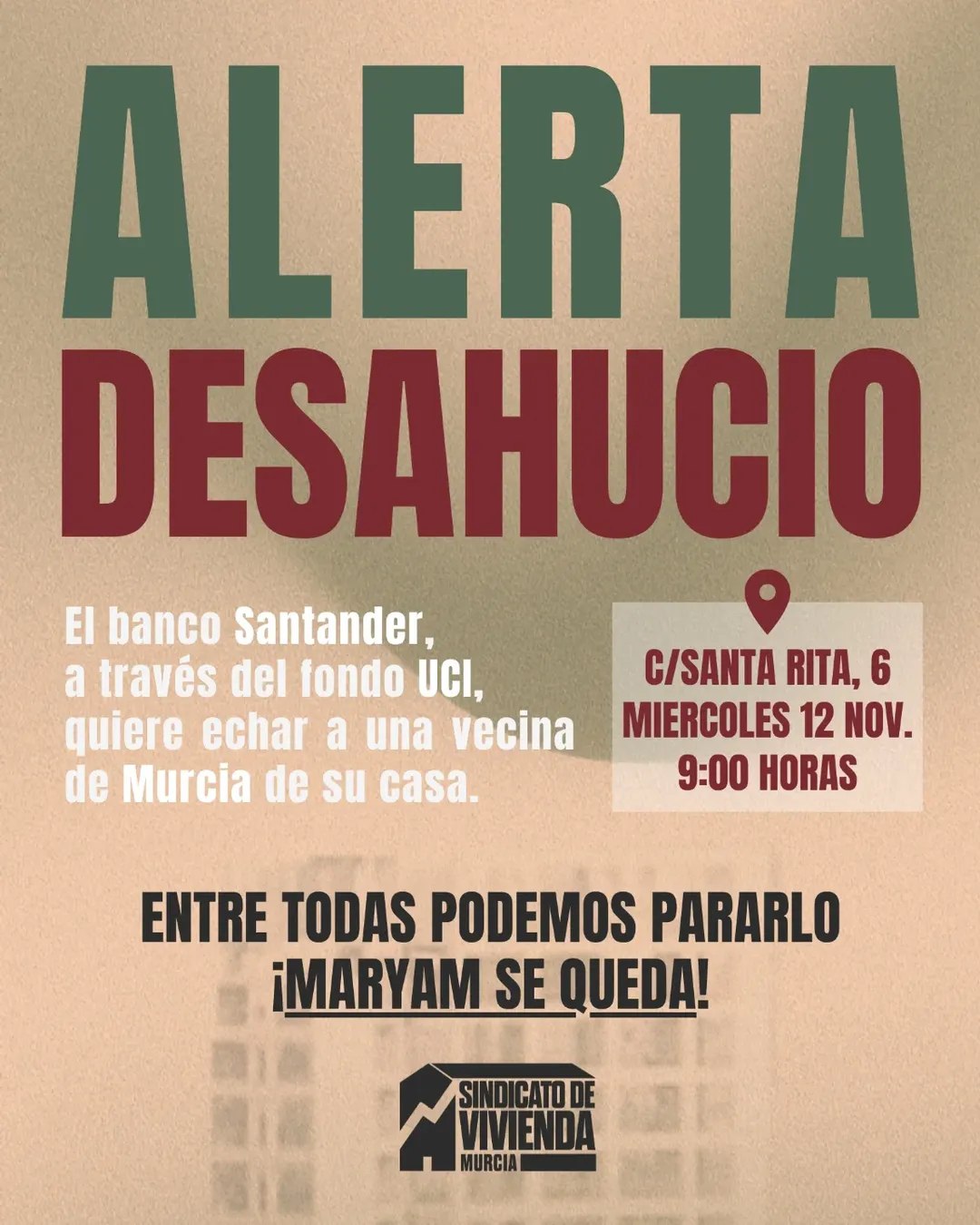 Cartel de convocatoria | Foto: Sindicato de Vivienda de Murcia