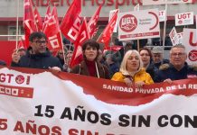 CCOO y UGT inician ante el Hospital Ribera Salud Molina de Segura un calendario de movilizaciones contra 15 años de bloqueo del convenio de la sanidad privada Sindicatos y personal sanitario se concentran esta mañana a las puertas del Hospital Ribera Salud de Molina de Segura | Dominic D. Skerrett