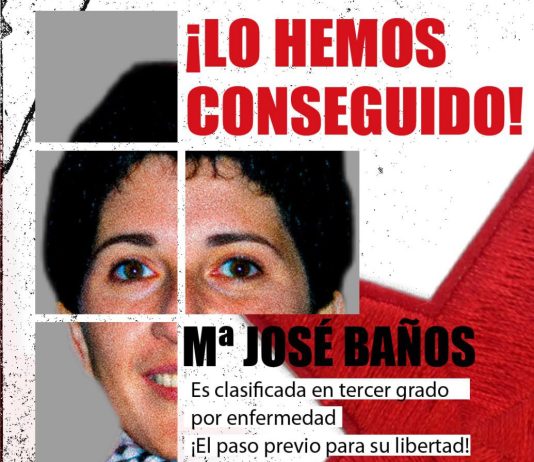 La presión del movimiento solidario logra la excarcelación en tercer grado de la presa política antifascista María José Baños por su grave estado de salud