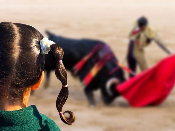 Asturies Antitaurina urge a la Junta General a proteger a los menores de la violencia de la tauromaquia Imagen de archivo de una niña de espaldas en una corrida de toros