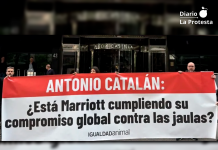 Acusan a Hoteles Marriott de incumplir su compromiso contra las jaulas y activistas protestan frente a Hosteltur 2026