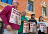 Miembros de los movimientos sociales tras la rueda de prensa celebrada esta mañana en la Merced | Dominic D. Skerrett