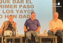 Yay@flautas llama en Murcia a reconstruir una izquierda unida frente al rearme y el fascismo: “O nos unimos o seremos barridas” De izq. a der.: Antonio Garcia, Joaquín Sánchez y Hector Illueca | Foto: Diego Jiménez