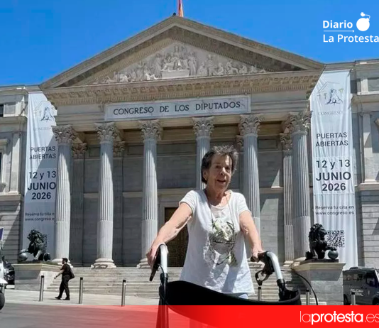 Maria del Carmen Abascal (87 años) a las puertas del Congreso de los Diputados (Madrid) | Cedida