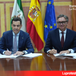 El Pacto PP-Vox inicia una nueva etapa de Gobierno en Andalucía con un programa de endurecimiento reaccionario y privatizaciones Juanma Moreno (PP) y Manuel Gavira (Vox) durante la firma del acuerdo de Gobierno | Moreno Bonilla en X