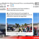 Captura del mensaje publicado por La 7 en la red social X, donde difunde un vídeo grabado en mayo de 2021 para ilustrar la visita de Pedro Sánchez a Ceuta en julio de 2026.