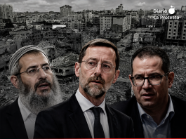 De izquierda a derecha, el rabino Eliyahu Mali, el exdiputado Moshe Feiglin y el periodista David Mizrahy Verthaim.