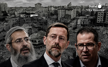 De izquierda a derecha, el rabino Eliyahu Mali, el exdiputado Moshe Feiglin y el periodista David Mizrahy Verthaim.