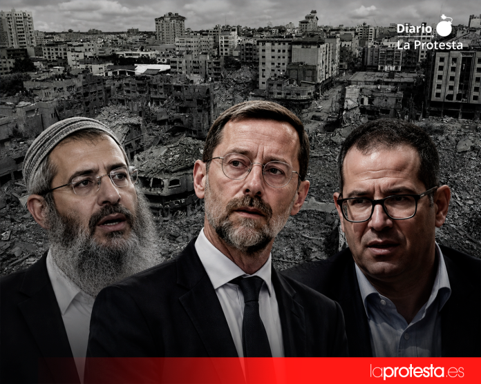 De izquierda a derecha, el rabino Eliyahu Mali, el exdiputado Moshe Feiglin y el periodista David Mizrahy Verthaim.