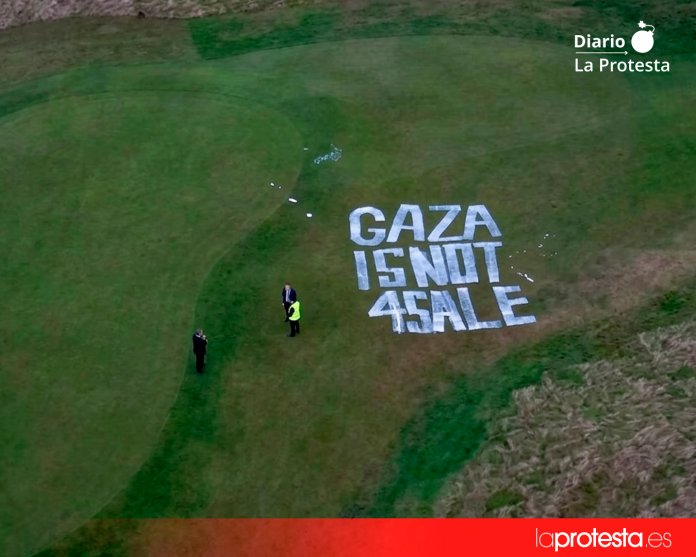 El complejo de golf de Trump en Escocia, vandalizado con pintadas propalestinas tras sus declaraciones sobre Gaza