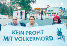 Activistas protestan frente a la planta de Diehl en Röthenbach. © Peacefully Against Genocide