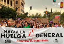 Una marea masiva por la vivienda toma Murcia y enciende la mecha hacia la huelga general al grito de «¡Vamos a acabar con el negocio de la vivienda!» Manifestantes avanzan por el centro de Murcia durante la marcha convocada por el Sindicato de Vivienda y la PAH, con el Palacio de San Esteban como destino final de una jornada marcada por las reivindicaciones contra la especulación inmobiliaria | Fotog: Dominic D. Skerrett.